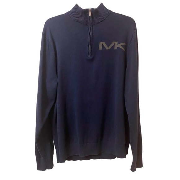 MICHAEL KORS Men’s size XL pullover 1/4 zip sweater dark blue ,gray MK knit logo - Picture 1 of 6